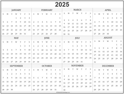 2024 Printable Yearly Calendar One Page Printable Templates Wonderland