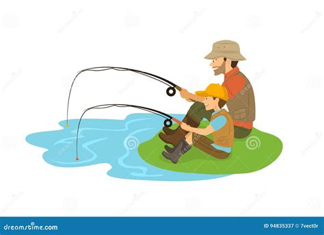 Pesca Del Padre Y Del Hijo Ilustración Del Vector Ilustración De Gente