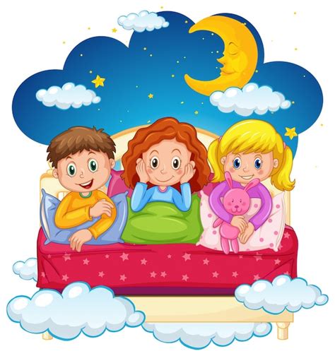 Premium Vector Three Kids In Pajamas At Nighttime