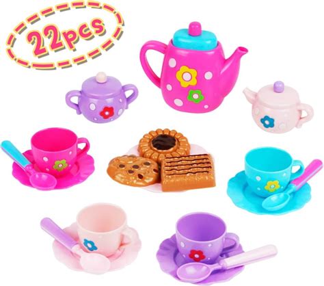 Nuheby Kids Tea Cup Set Cake Toy 22pcs Teapot Set Accessories Pretend