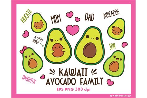 You don't need to have big eyes or have skinny legs to be kawaii! Kawaii avocado family ~ Illustrations ~ Creative Market