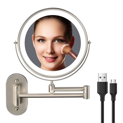 buy rechargeable wall mounted lighted makeup vanity mirror 8 inch double sided 1x 10x magnifying