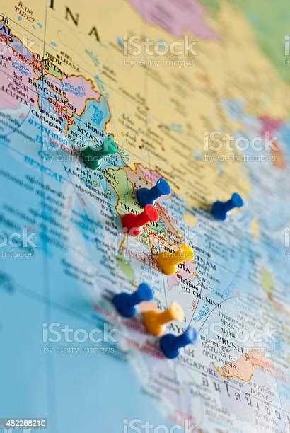 World Map With Colorful Pins Stock Photo Download Image Now Globe