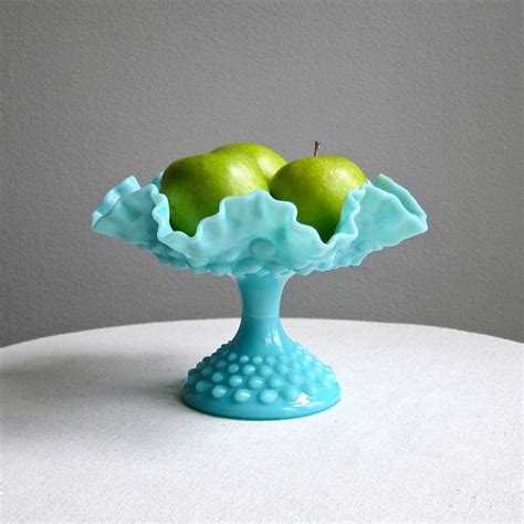 Vintage Turquoise Blue Milk Glass Footed Compote By Fenton Etsy