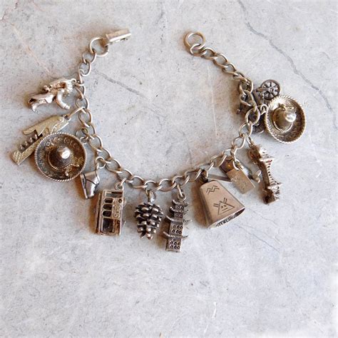 Vintage Sterling Silver Charm Bracelet W 12 Charms 1950s To Etsy