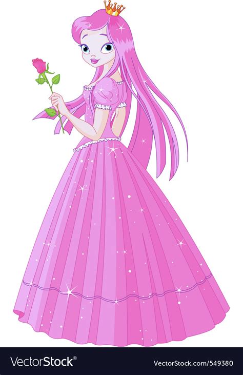 Beautiful Pink Princess With Rose Royalty Free Vector Image