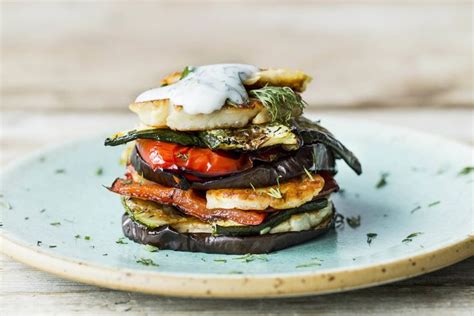 Chargrilled Vegetables And Haloumi Stack Recipe Hello