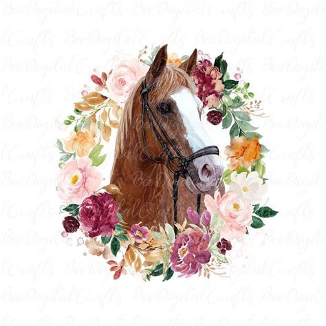 Horse With Flowers Png Download Farm Animal In Floral Wreath