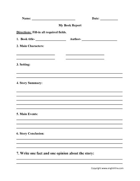 Englishlinx Book Report Worksheets Book Report Template Free