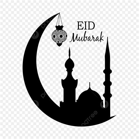 Eid Mubarak With Silhouette Moon Transparent Background Praying Vector