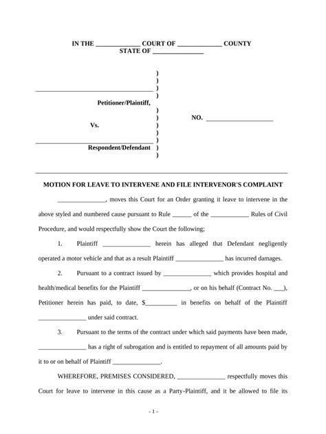 Motion Intervene Form Fill Out And Sign Printable Pdf Template