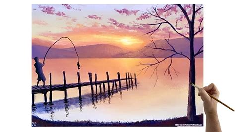 Acrylic Painting Tutorial Sunset By The Dock How To Paint A Dock