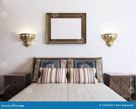The Large Bed In The Bedroom Is Middle Eastern Arabic Style With Stock