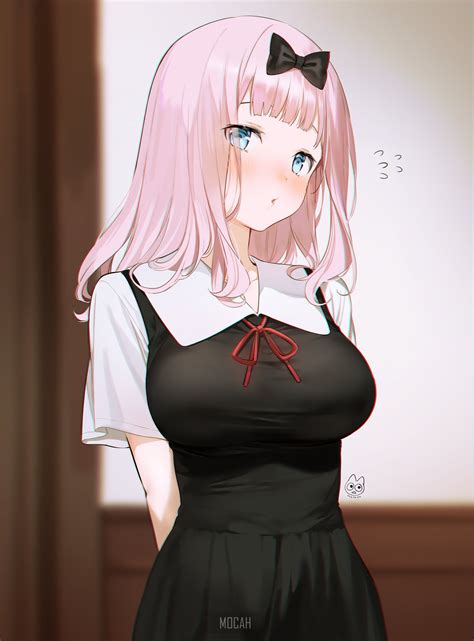 Kaguya Sama Love Is War Anime Girl School Uniform Big Boobs Black Dress Blushing