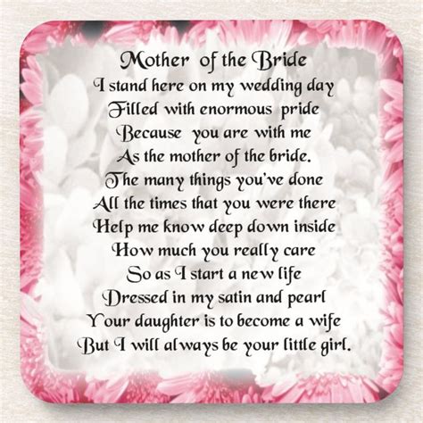 mother of the bride poem pink floral design beverage coaster zazzle mother in law birthday