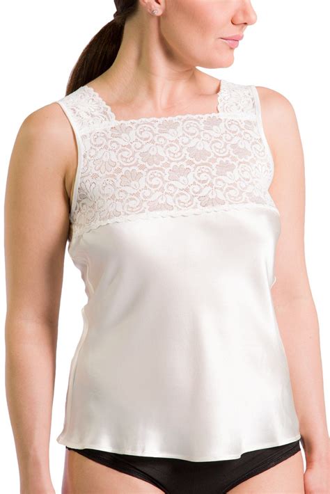 Womens 100 Pure Mulberry Silk Camisole With Lace Detail Silk