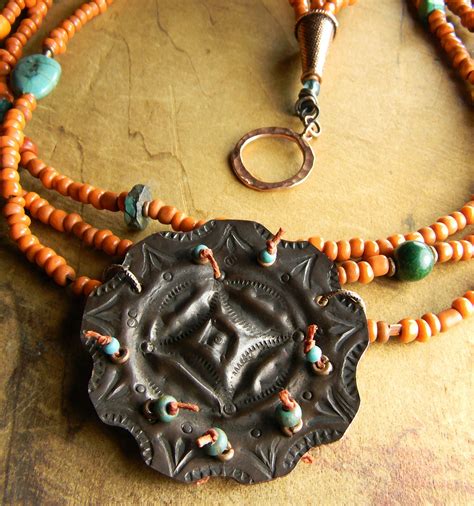 Southwestern Jewelry Pendant Necklace Copper Orange Turquoise Etsy