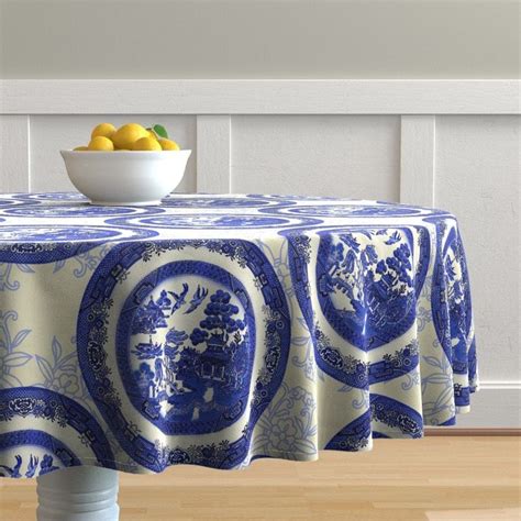 Chinoiserie Tablecloth Blue Willow Vintage By Hnldesigns Etsy Table