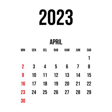 Kalender 2023 Vector Art Png Kalender Bulan April 2023 Kalender Bulan