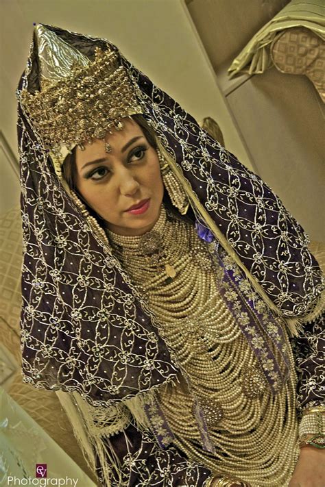 Traditional Algerian Bridal Headdress In The West The Bride Is Draped
