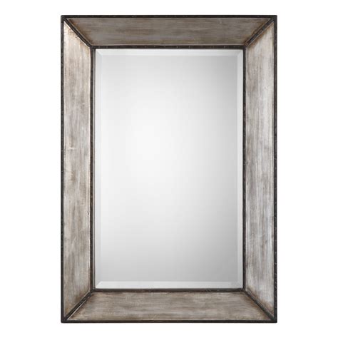 transitional rectangular beveled wooden frame wall mirror silver