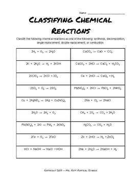 Classifying Chemical Reactions Practice by Mr Fry's Physical Science