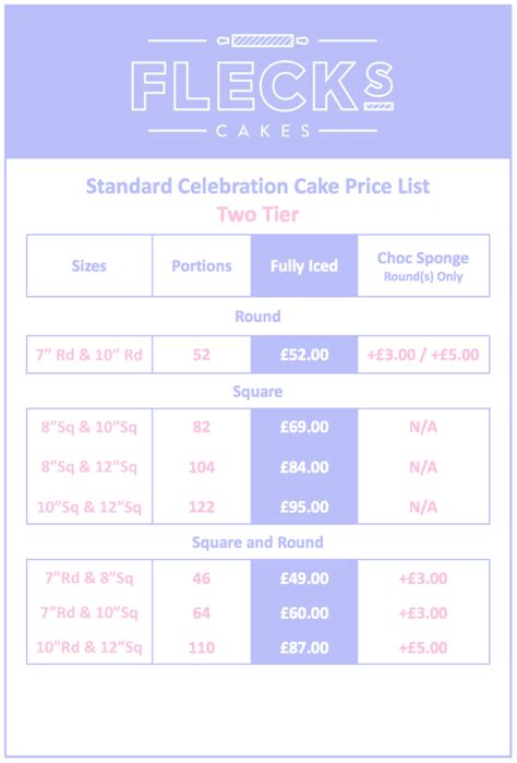 Everything you need to know | contis cake price. Flecks Cakes :: Price List