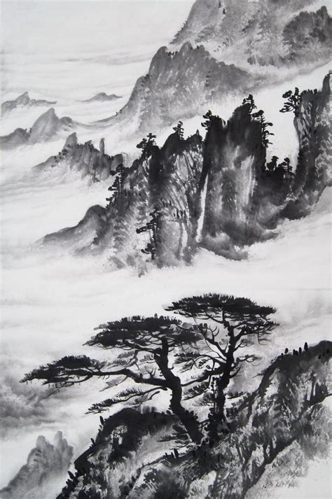Freehand Ink Brush Painting Ink Landscape Painting Chinese Etsy