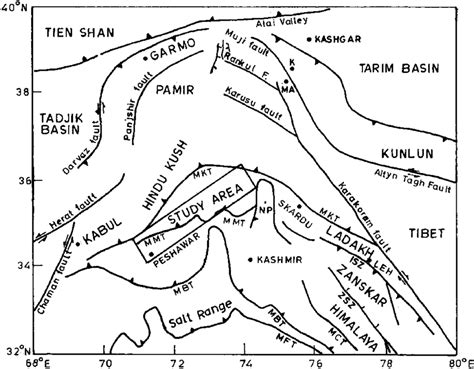 Tectonic Map Of Western Himalayas Hindukush Pamir Karakoram And