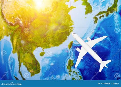 Flight To Asia Symbolic Image Of Travel By Plane Map Stock Photo