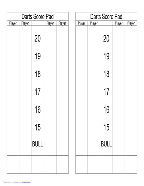 Cricket Dart Score Sheet