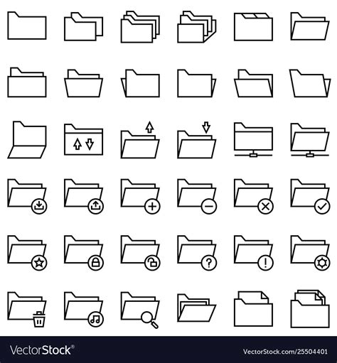 File And Folder Icon Set Line Style Royalty Free Vector
