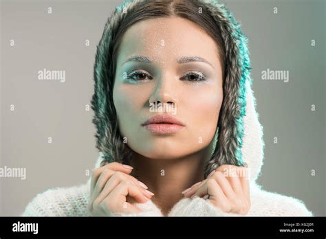 Beautiful Woman In Hooded Sweater Stock Photo Alamy