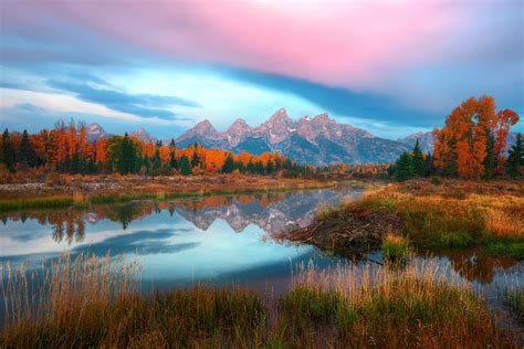 Usa Wyoming Autumn River Lake Reflection Mountain Wallpapers Hd