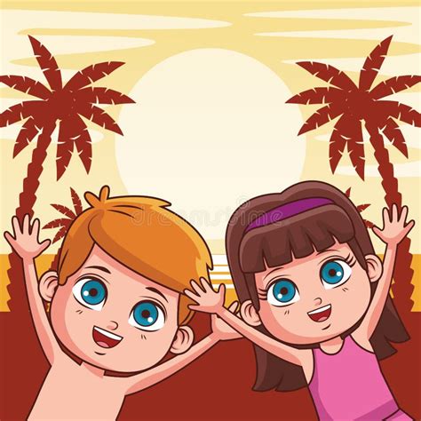 Summer Kids Cartoon Stock Vector Illustration Of Girl 135026698