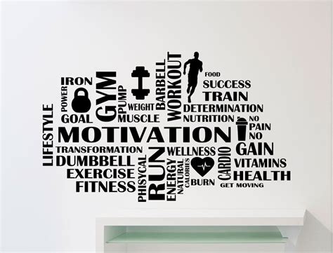 Gym Motivational Words Wall Decal Fitness Sport Wall Sticker Home Decor