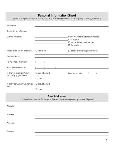 13 Printable Basic Personal Information Form Templates Fillable Images
