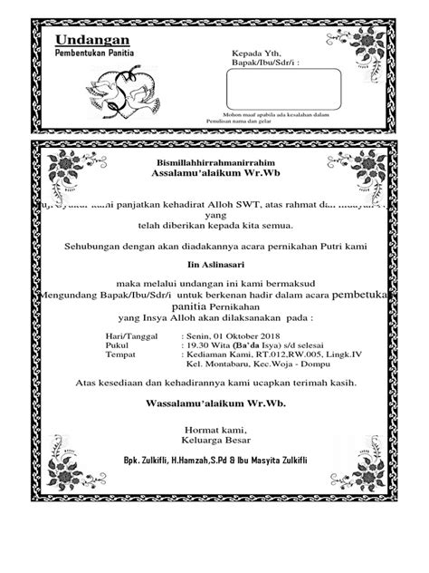 Undangan walimatul ursy filetype doc download undangan pernikahan sumber contoh undangan rapat panitia pernikahan sumber: Contoh Undangan Pembentukan Panitia Pernikahan Doc | Kata ...