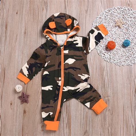 Baby Boys Street Chic Camouflage Print Long Sleeve Cotton Romper