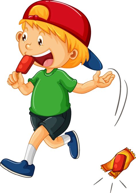 A Boy Throwing Garbage On The Ground Cartoon Character 1953853 Vector