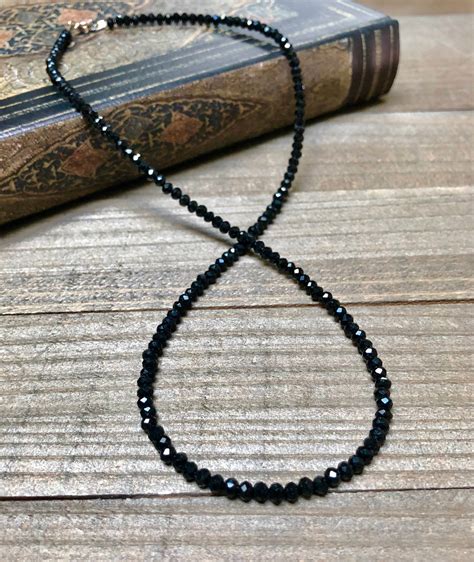 Black Spinel Necklace Round Faceted Beads Black Spinel Jewelry Minimalist Beaded Layering