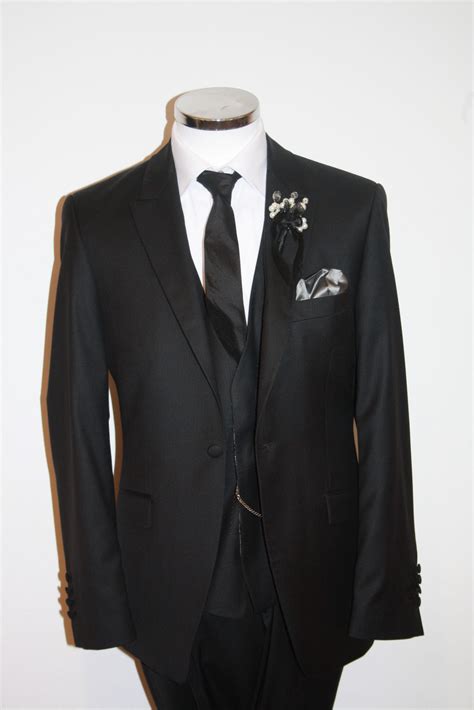 Black Lounge Suit, Black Waistcoat Mens Wedding Suit from STEPHEN BISHOP - hitched.co.uk