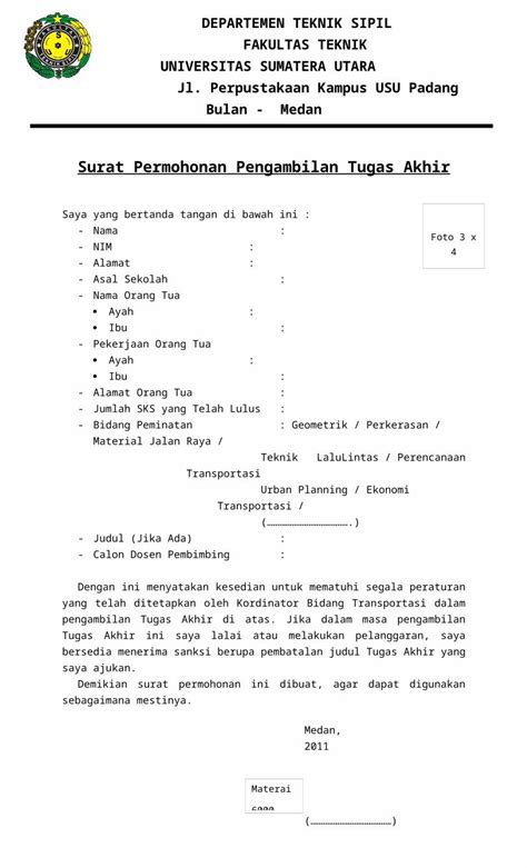 Docx Surat Permohonan Pengambilan Tugas Akhir Dokumen Tips