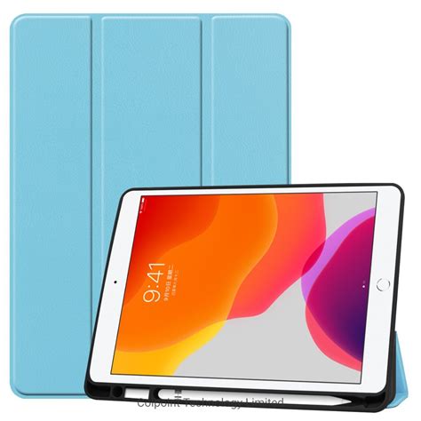 Custom Tri Fold Stand Leather Smart Tablet Case With Pen Slot For Ipad