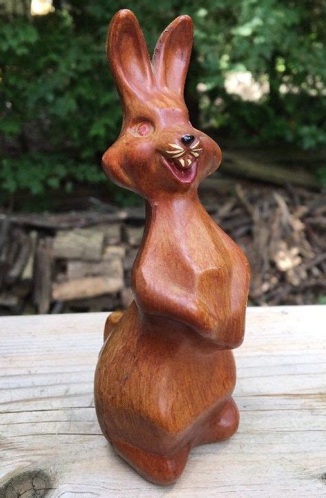 Vintage Hand Carved Wood Rabbit Figurine Teak Folk Art Деревянные