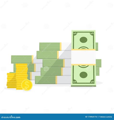 Pile Of Cash With Stack Of Golden Coins Big Money Concept Packing In Bundles Of Bank Notes