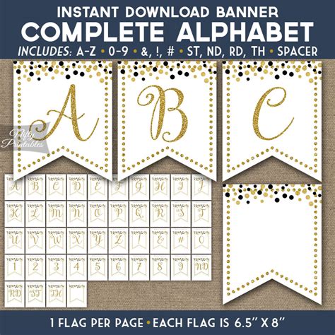 Alphabet Party Banner White Gold Confetti Nifty Printables