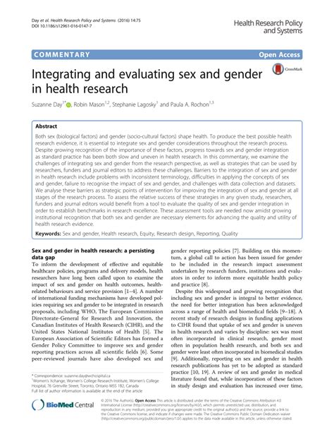 pdf integrating and evaluating sex and gender in health research