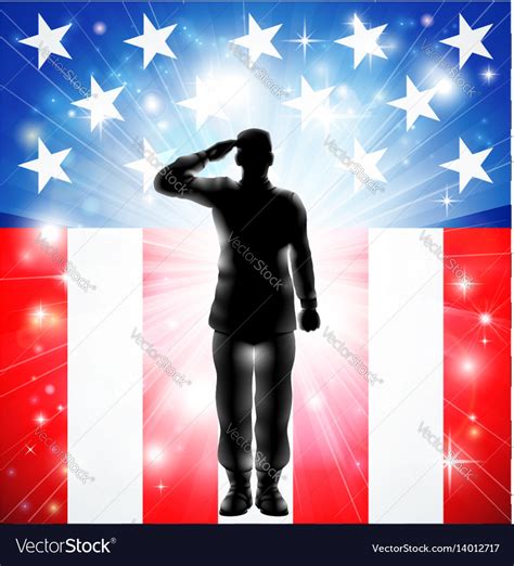 Us Flag Military Soldier Silhouette Saluting Vector Image
