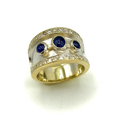 18kt Gold Dicker Diamant Ring Mit 3 Saphir Edelstein Etsy